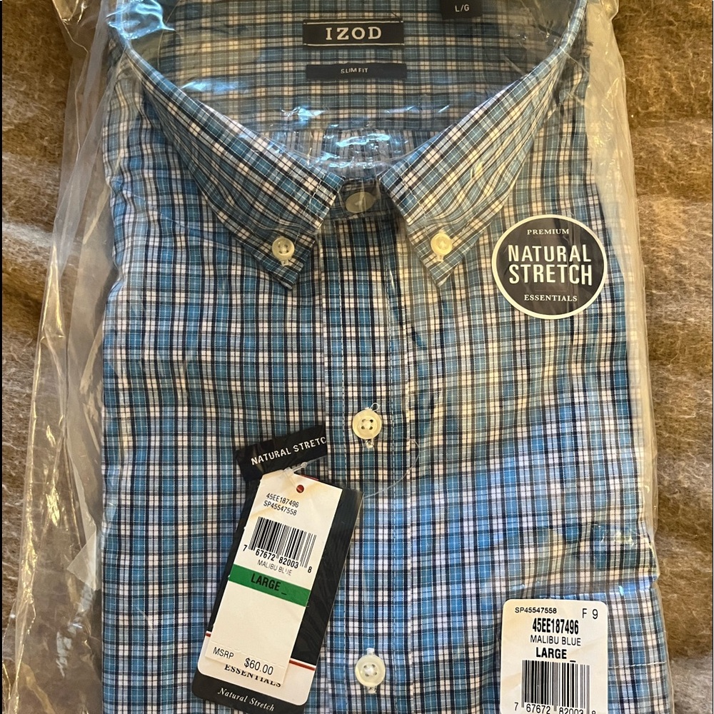 Izod mens large dress shirt. New in box.